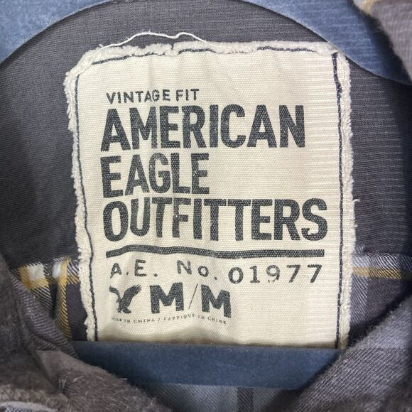 AMERICAN EAGLE OUTFITTERS BLUE FLANNEL PLAID BUTTON UP SHIRT MENS SZ M - Picture 3 of 6